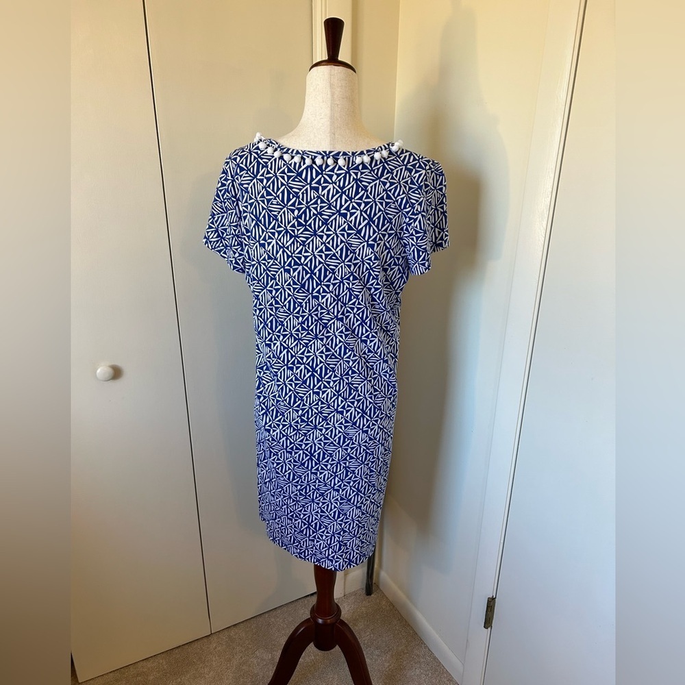 LILLY PULITZER ETTA CORSICA BLUE White Short Sleeve DRESS SIZE L LIKE NEW! - Picture 3 of 6